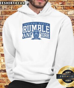Alt Text: Stylish 'Pretty Indiana State Sycamores Rumble and Roar Hoodie' in blue, featuring the Sycamores logo, perfect for fans.