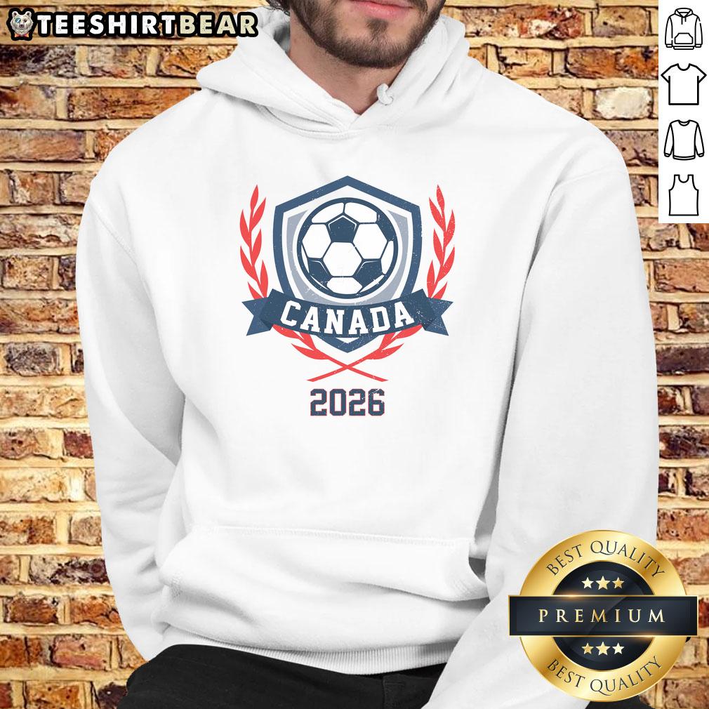 Stylish Top Canada 2026 Vintage Soccer Crest Hoodie featuring a classic design and vibrant colors for soccer fans.