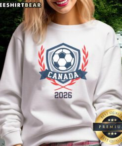 Vintage Canada 2026 soccer crest sweatshirt featuring a classic design and vibrant colors for sports enthusiasts.