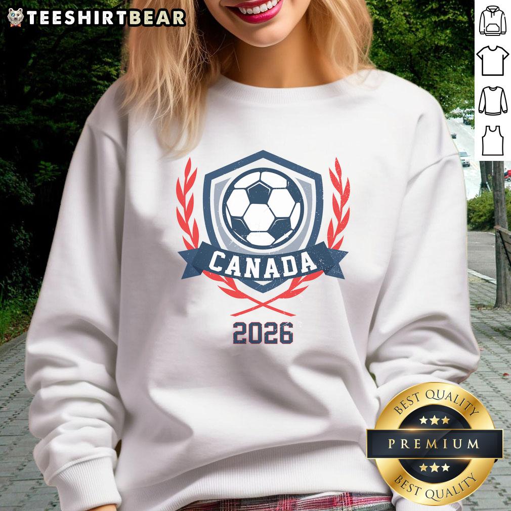 Vintage Canada 2026 soccer crest sweatshirt featuring a classic design and vibrant colors for sports enthusiasts.