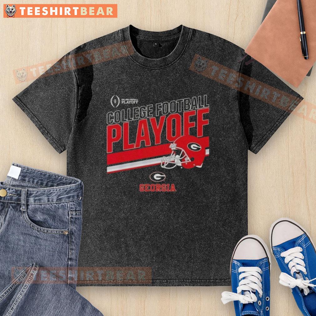 Alt Text: Top Georgia Bulldogs Football 2025 CFB Playoff Stripe Washed T-Shirt in red and black, perfect for game day.