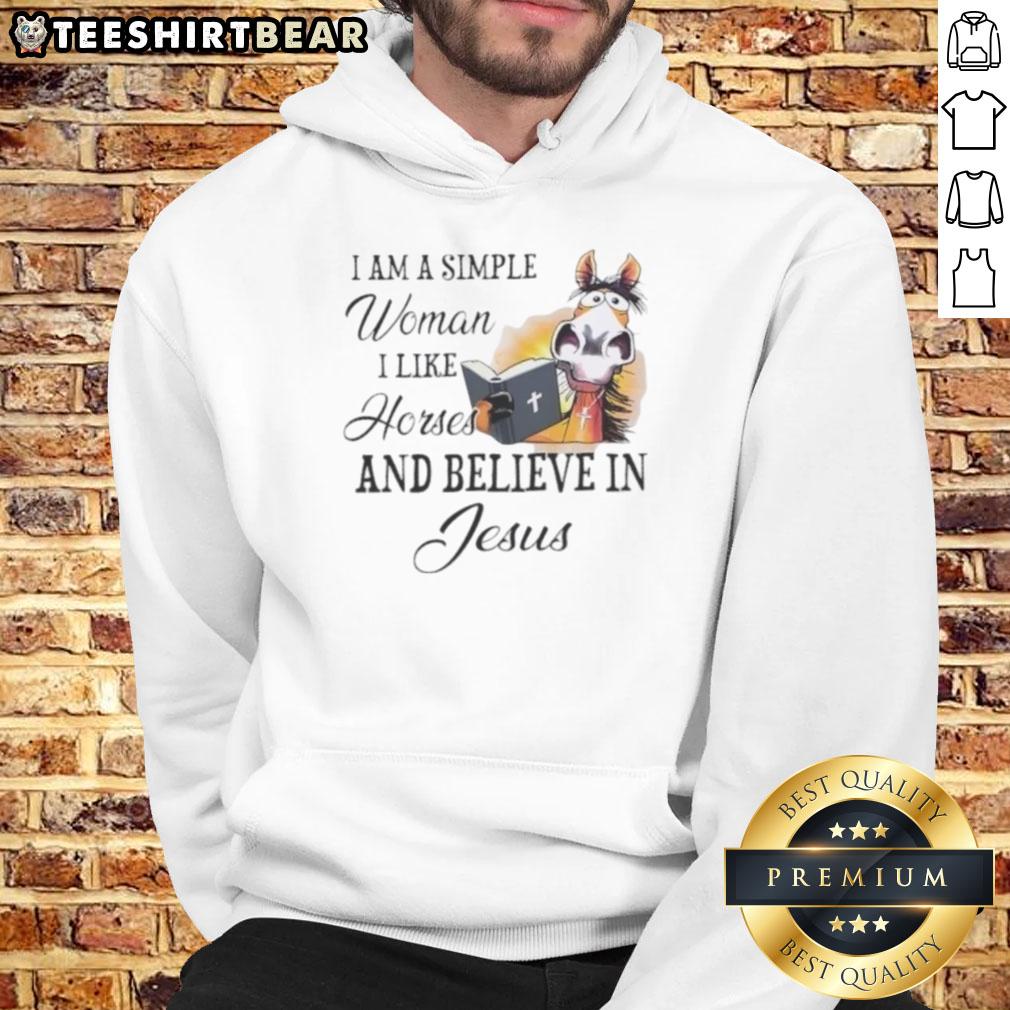 Simple woman hoodie featuring 'I Like Horses and Believe in Jesus' design, perfect for casual wear and horse lovers.