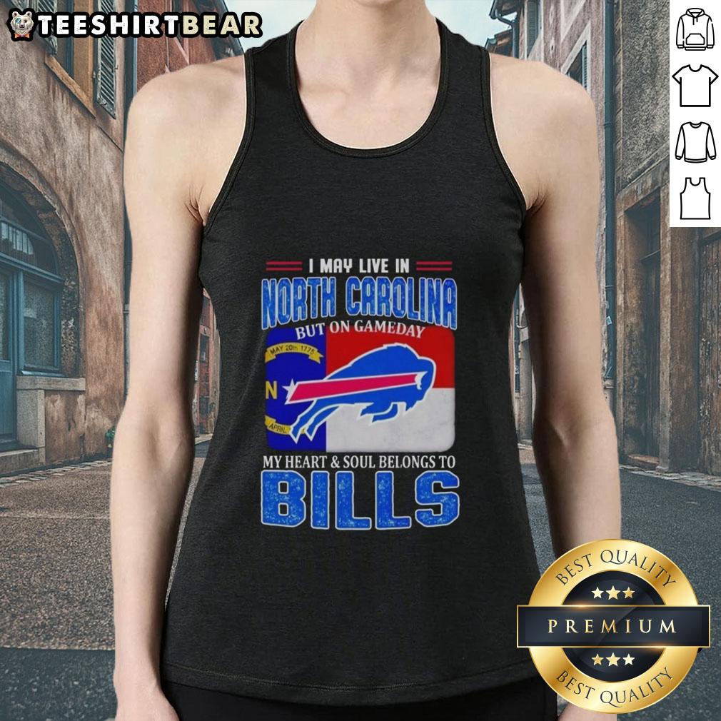 North Carolina fan wearing a Bills tank top, showcasing team spirit on game day with heart and soul for the Buffalo Bills.