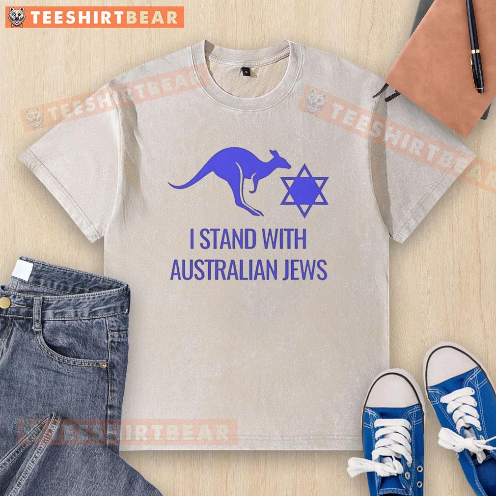 Alt Text: Top I Stand With Australian Jews for Bondi - Australia Kangaroo Logo on a Washed T-Shirt, showcasing support and unity.