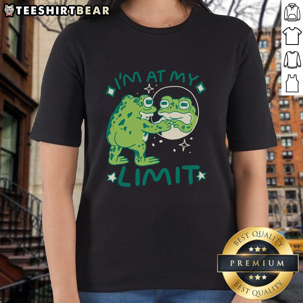 Top Im At My Limit Frog Ladies Tee featuring a playful frog design on a stylish women's t-shirt.