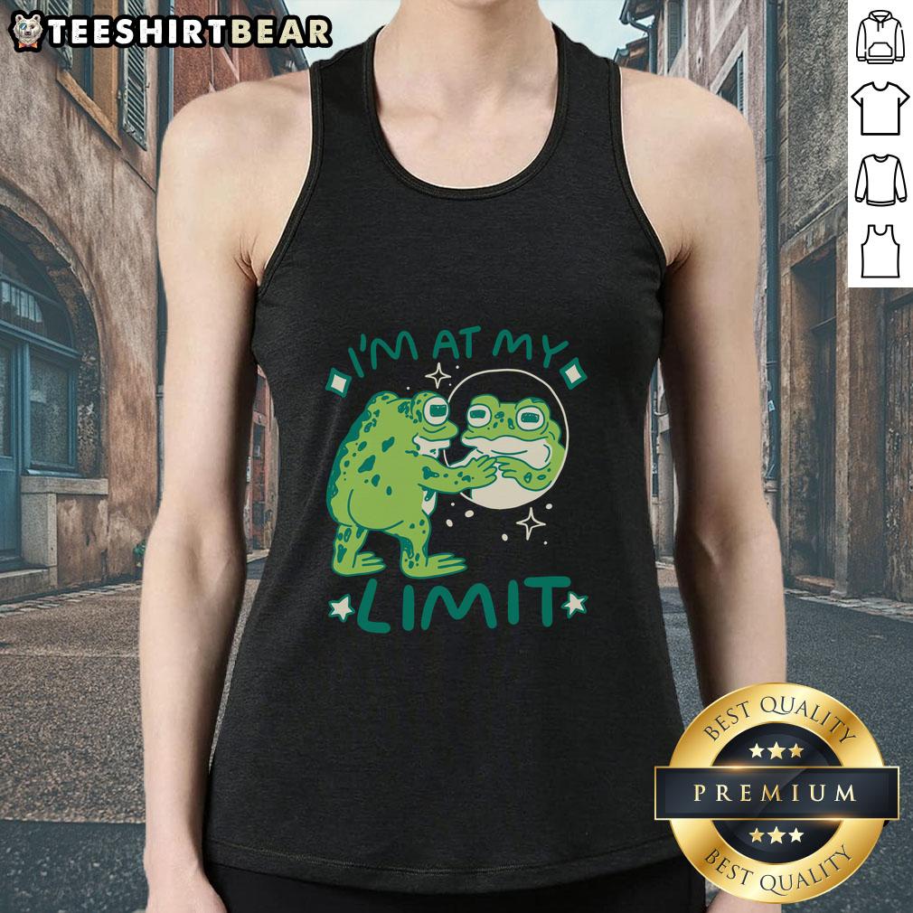 Top Im At My Limit Frog Tank Top featuring a colorful frog design, perfect for summer fashion and amphibian lovers.
