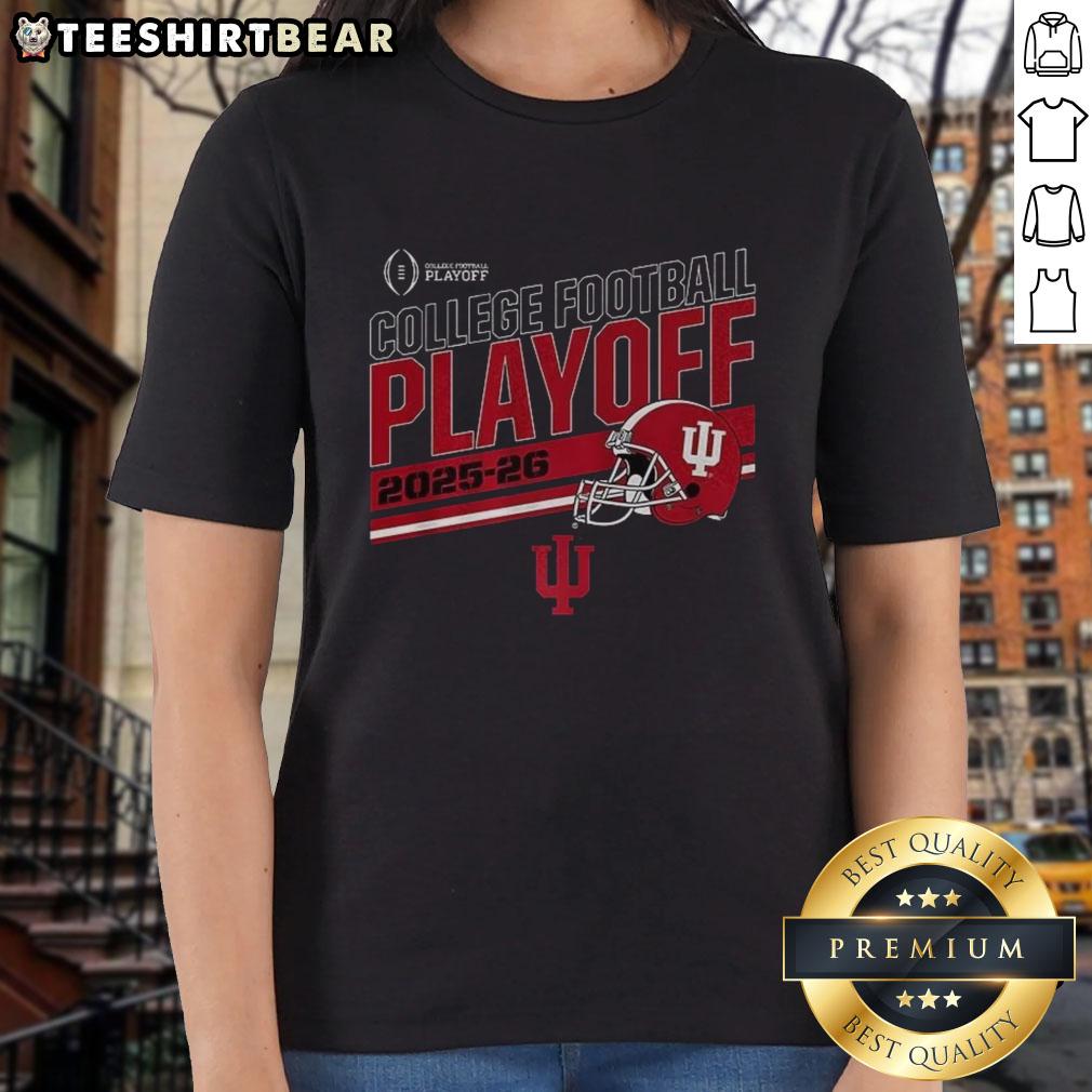 Alt Text: Top Indiana Hoosiers college football playoff 2025-2026 helmet design on a stylish ladies tee shirt.