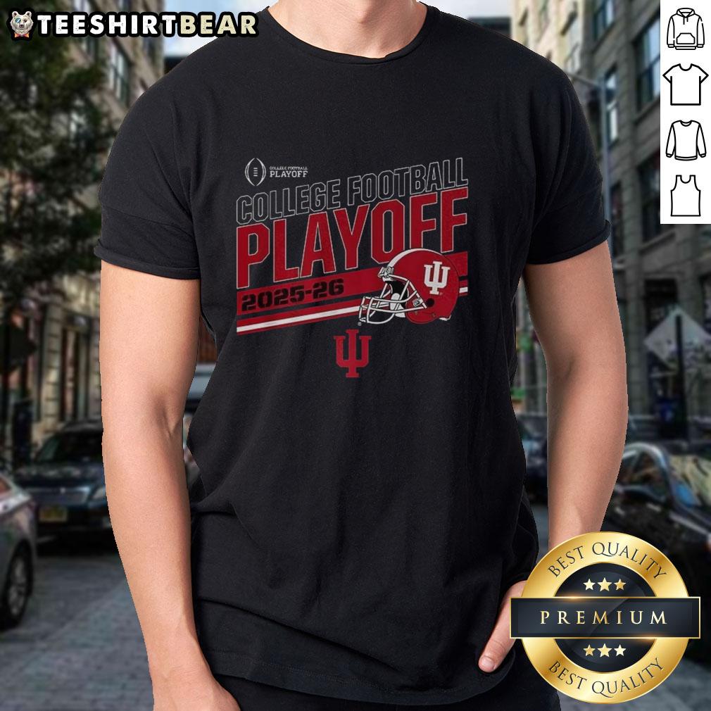 Indiana Hoosiers College Football Playoff 2025-2026 helmet t-shirt featuring vibrant team colors and logo design.