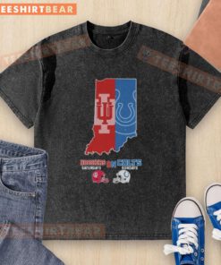 Top Indiana Hoosiers on Saturdays and Indianapolis Colts on Sundays washed t-shirt, perfect for sports fans.