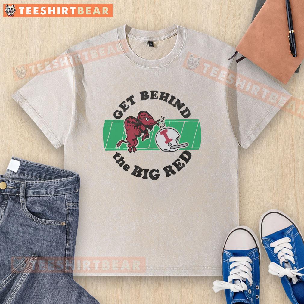 Top Indiana University Get Behind The Big Red washed t-shirt in vibrant red, perfect for fans and casual wear.