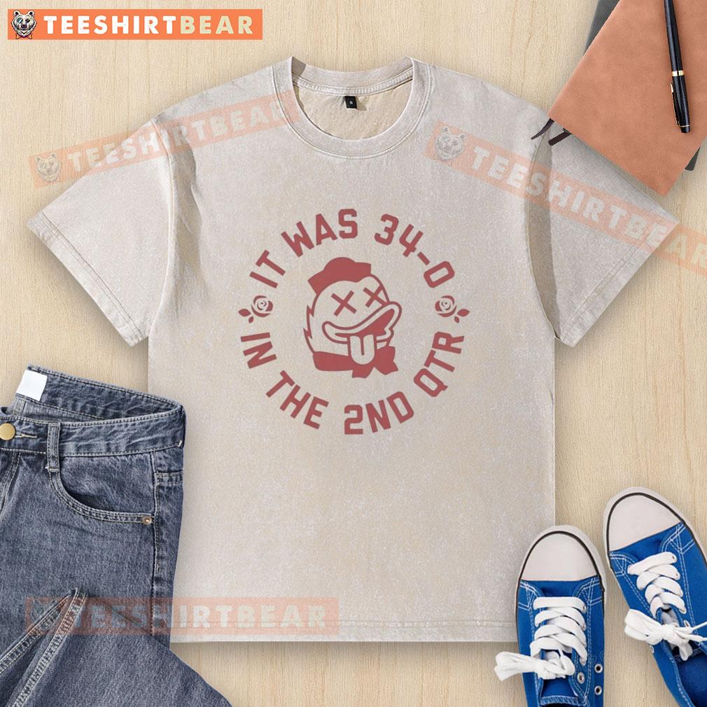 Top It Was 34-0 In The 2nd Qtr washed t-shirt featuring a vintage sports design, perfect for casual wear.