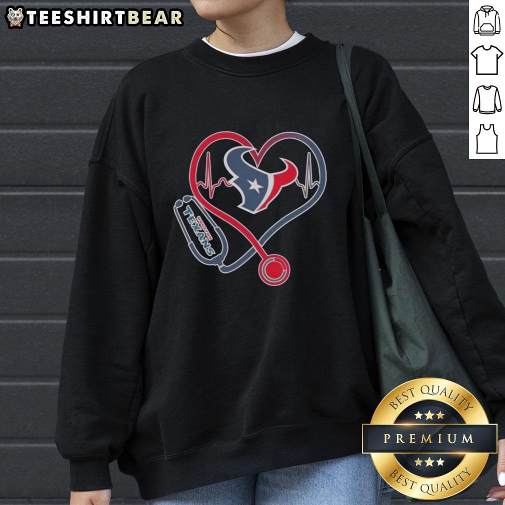 Alt Text: Stylish Houston Texans sweatshirt with stethoscope and headphones design, perfect for fans and medical professionals.