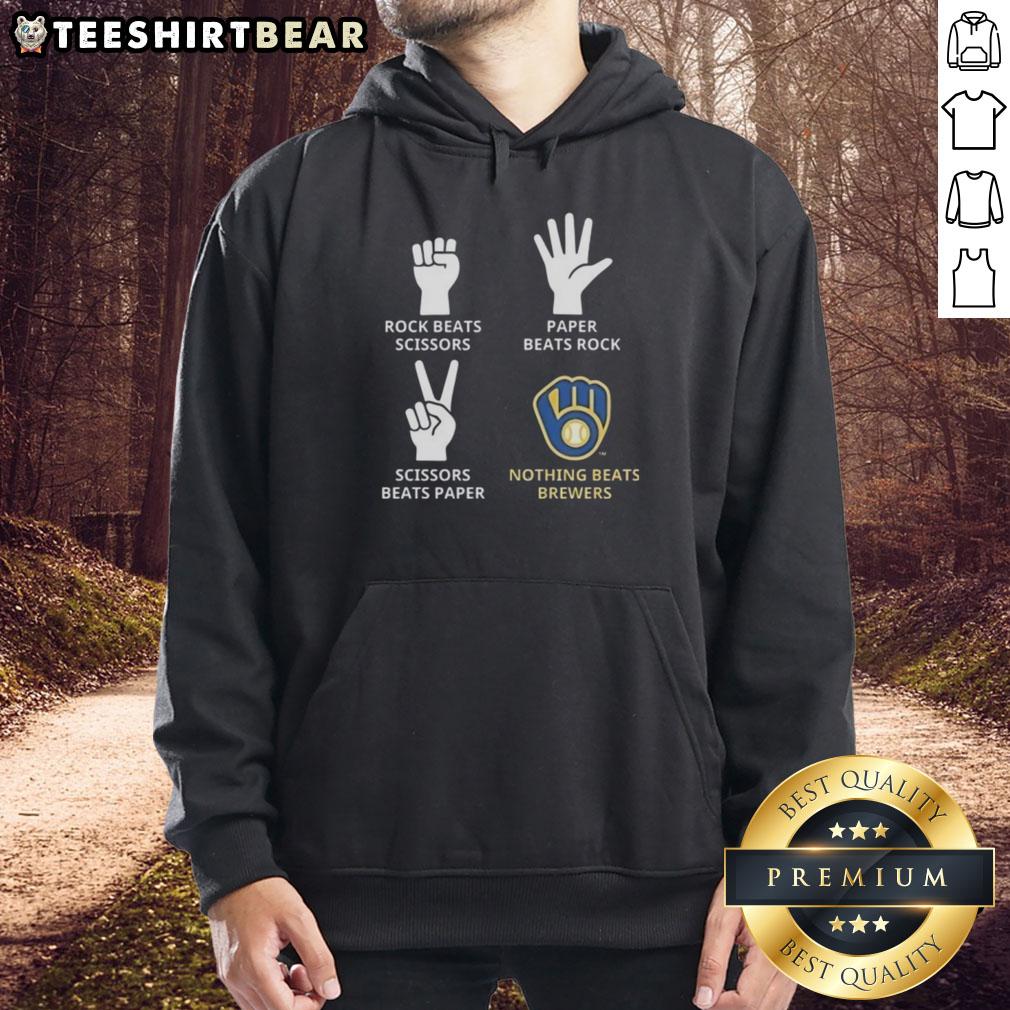 Milwaukee Brewers hoodie featuring 'Nothing Beats Rock, Beats Scissors, Paper Beats Rock, Scissors Beats Paper' design.