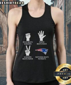 Top New England Patriots tank top featuring a fun 'Rock, Paper, Scissors' graphic design for fans.