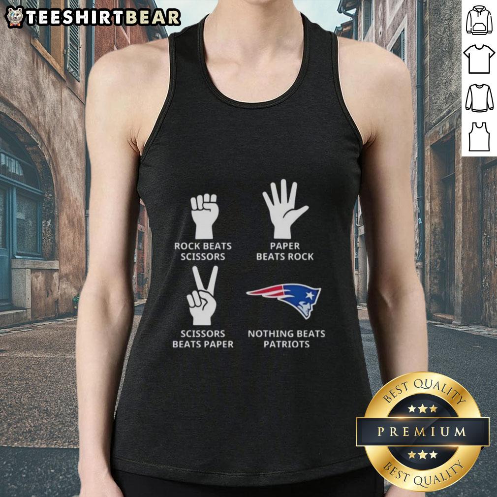 Top New England Patriots tank top featuring a fun 'Rock, Paper, Scissors' graphic design for fans.
