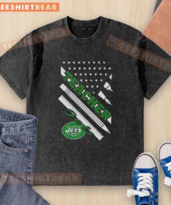 Top New York Jets Football X Teacher American Flag Washed T-Shirt in green, perfect for fans and casual wear.