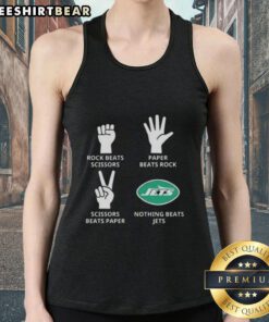 New York Jets tank top featuring a fun 'Rock, Paper, Scissors' design, perfect for fans and casual wear.