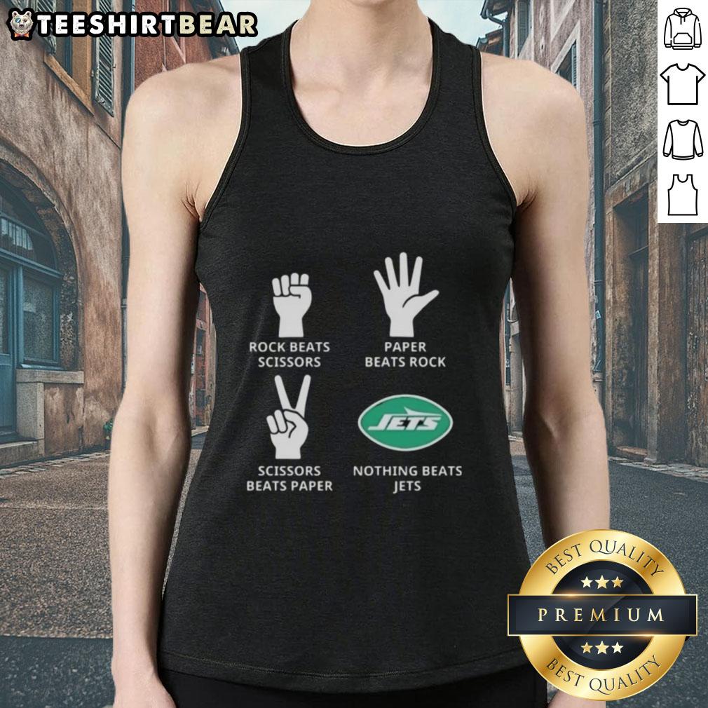 New York Jets tank top featuring a fun 'Rock, Paper, Scissors' design, perfect for fans and casual wear.