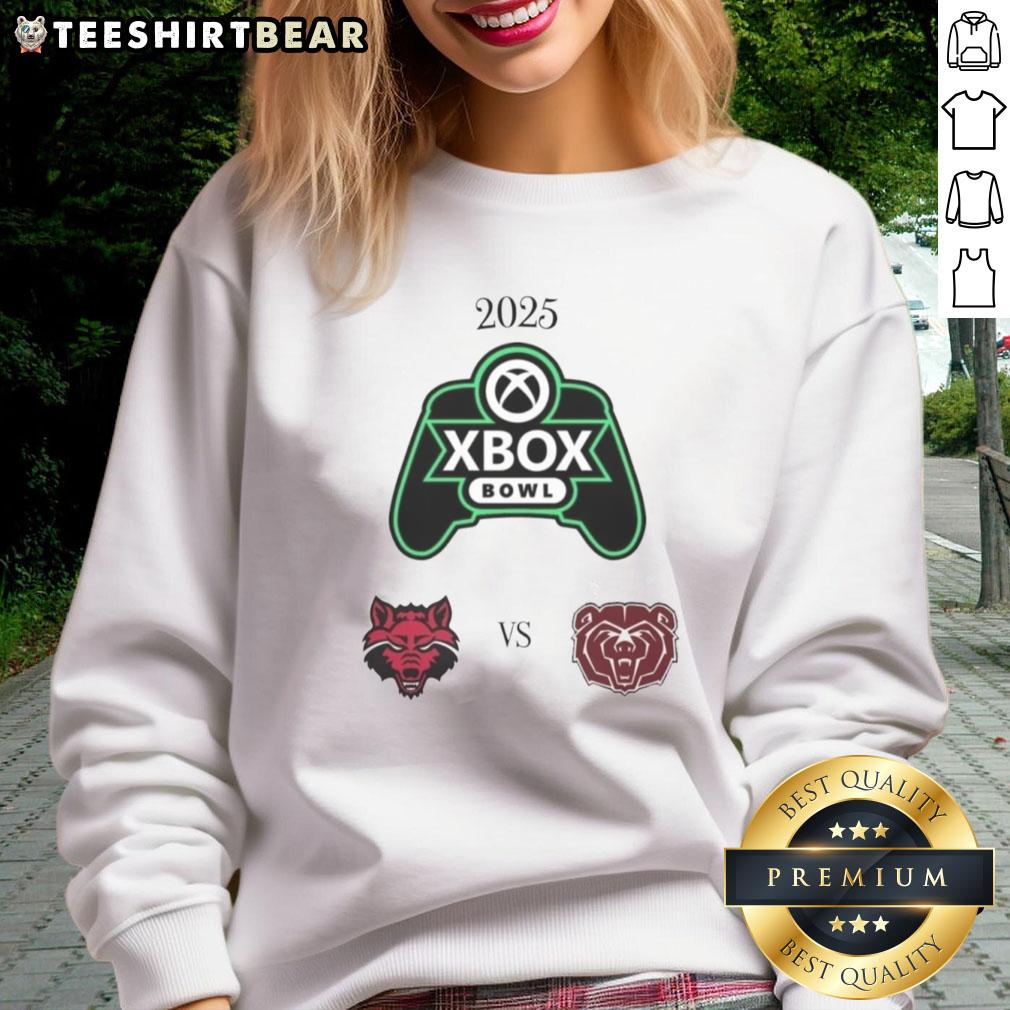 2025 Xbox Bowl sweatshirt featuring Missouri State vs. Arkansas State design, perfect for fans and collectors.