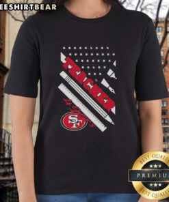Top San Francisco 49ers Football X Teacher American Flag Ladies Tee showcasing team spirit and style for female fans.