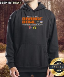 Top Texas Tech vs Oregon 2025 Orange Bowl hoodie featuring team logos and vibrant colors, perfect for fans.