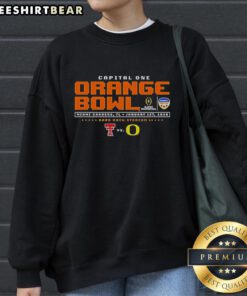 Top Texas Tech vs Oregon 2025 Orange Bowl sweatshirt featuring team logos and vibrant colors for fans.