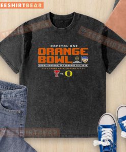 Top Texas Tech vs Oregon 2025 Orange Bowl washed t-shirt featuring team logos and vibrant colors for fans.