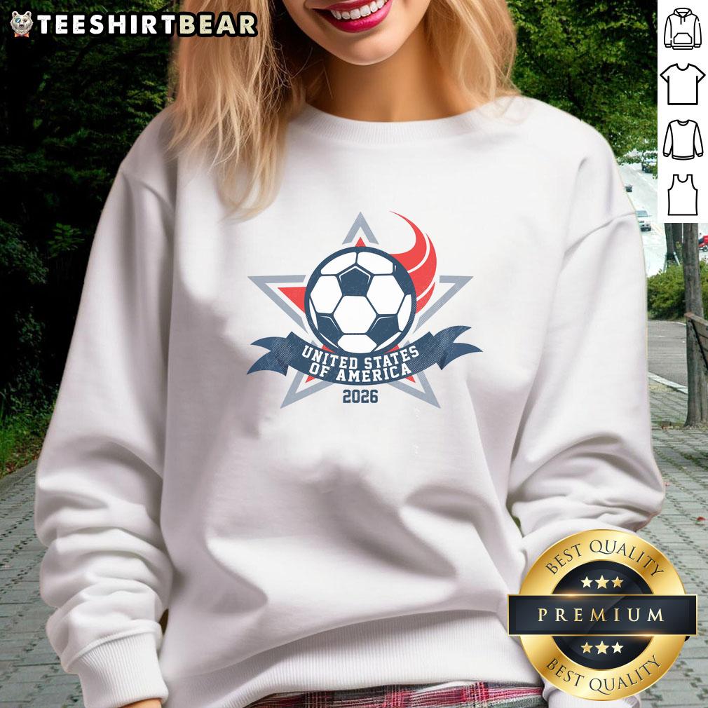 Top United States of America 2026 soccer team sweatshirt featuring bold team colors and logo.