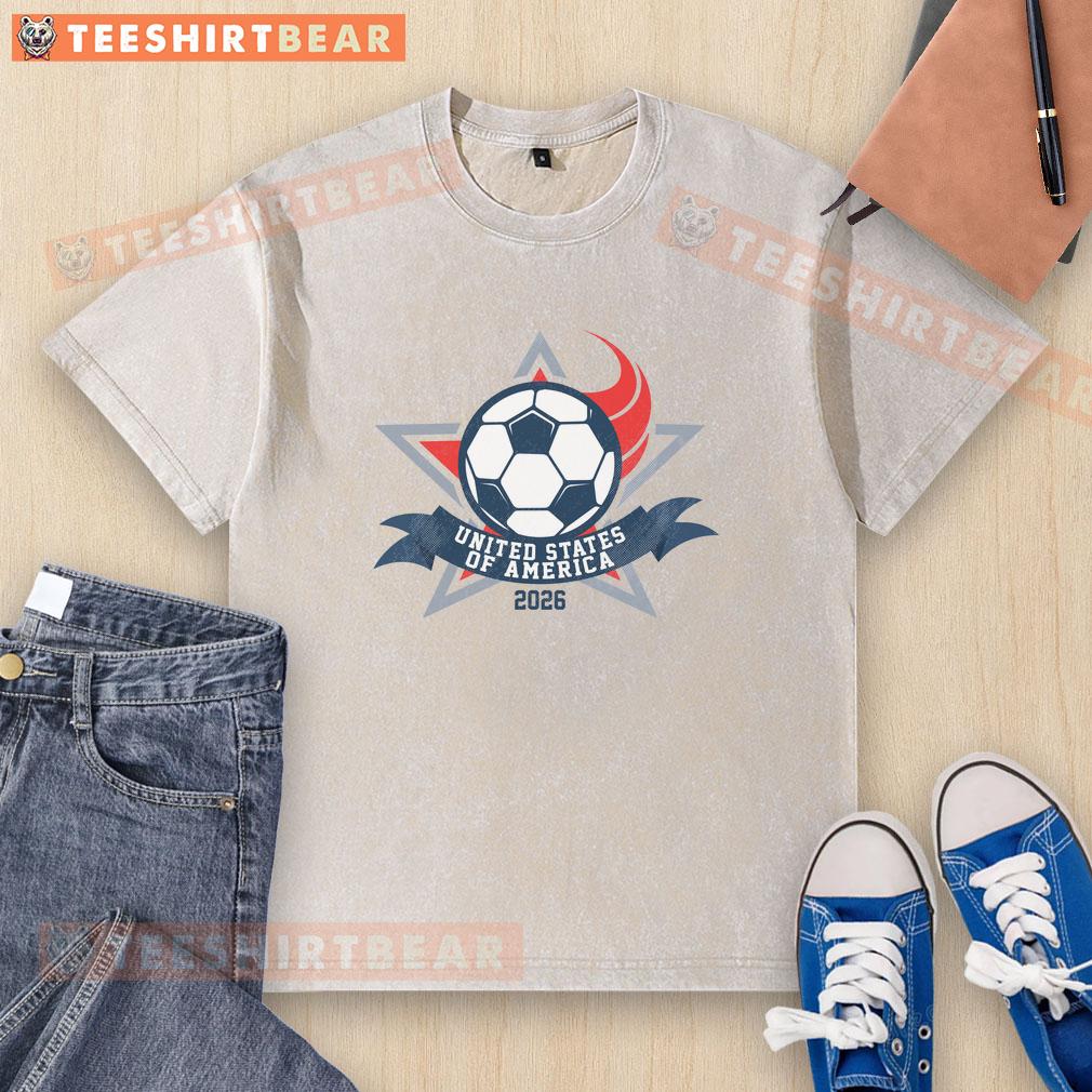 Top United States of America 2026 Soccer Team washed t-shirt featuring vibrant team colors and logo.