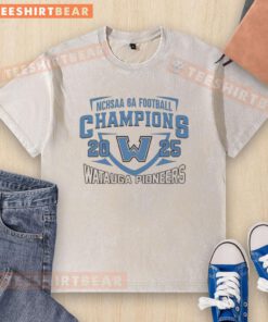 2025 NCHSAA 6A State Champions Watauga Pioneers washed t-shirt featuring team logo and winning details.