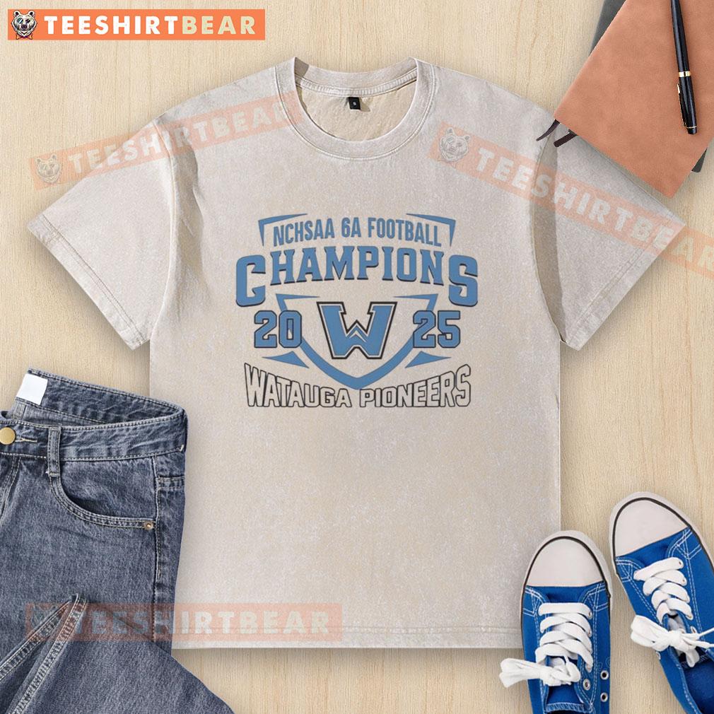 2025 NCHSAA 6A State Champions Watauga Pioneers washed t-shirt featuring team logo and winning details.