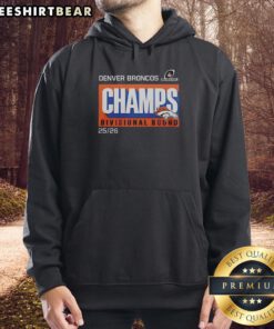Awesome Denver Broncos 2025-26 Divisional Round Champs hoodie showcasing team pride and stylish design.