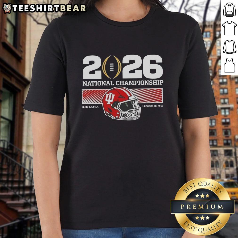 Awesome Indiana Hoosiers 2026 National Championship College Football Playoff ladies tee in red with logo and sporty design.