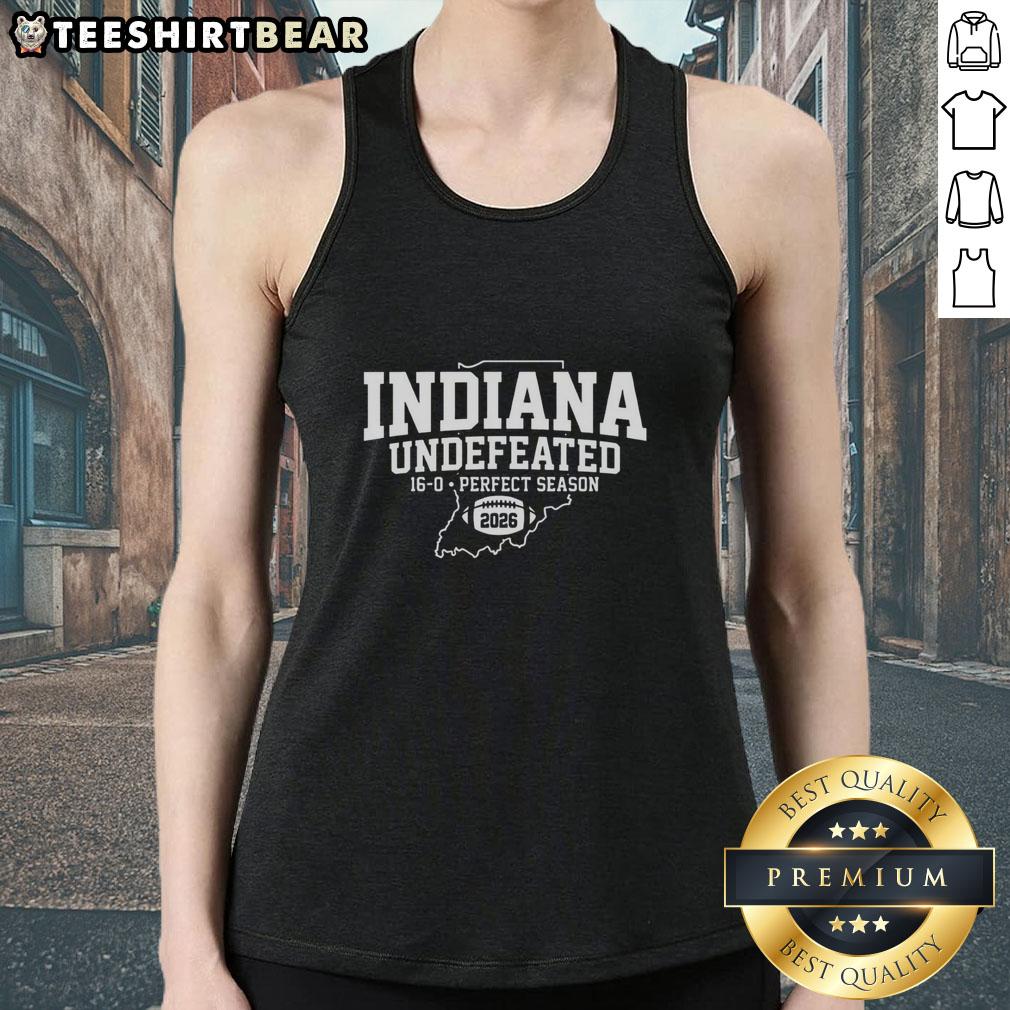 Indiana Hoosiers Football Undefeated 16-0 Perfect Season 2026 map tank top showcasing team pride and sportswear style.