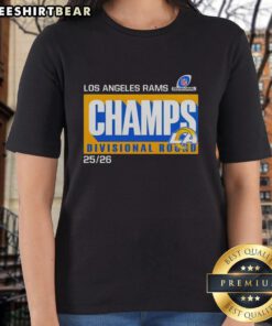 Ladies tee featuring the Los Angeles Rams Champs Divisional Round 2025-26 design, perfect for fans.
