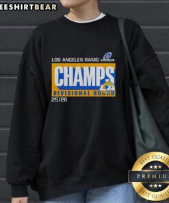 Alt Text: Stylish Los Angeles Rams Champs Divisional Round 2025-26 sweatshirt featuring bold team graphics and a comfortable fit.