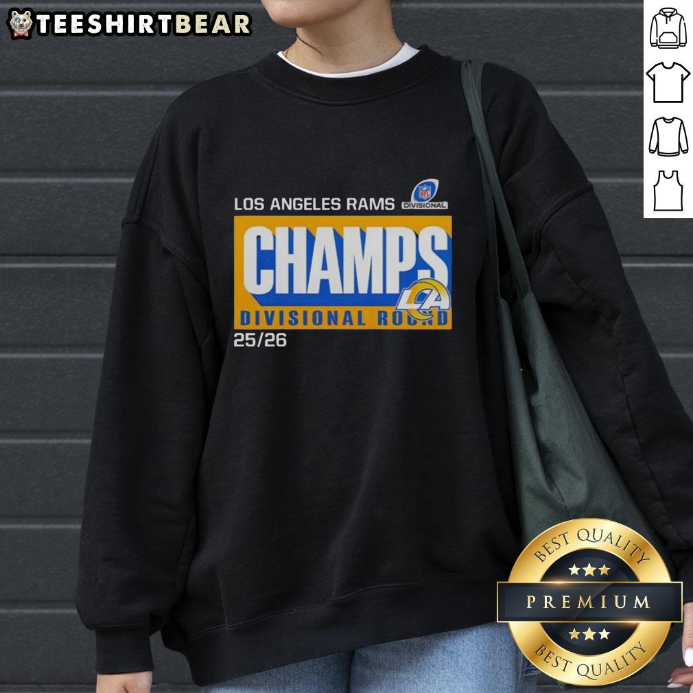 Alt Text: Stylish Los Angeles Rams Champs Divisional Round 2025-26 sweatshirt featuring bold team graphics and a comfortable fit.