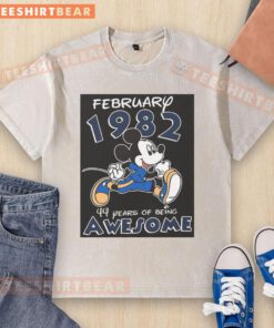 Alt Text: Awesome Mickey Mouse February 1982 washed t-shirt celebrating 44 years of being awesome with a vintage design.