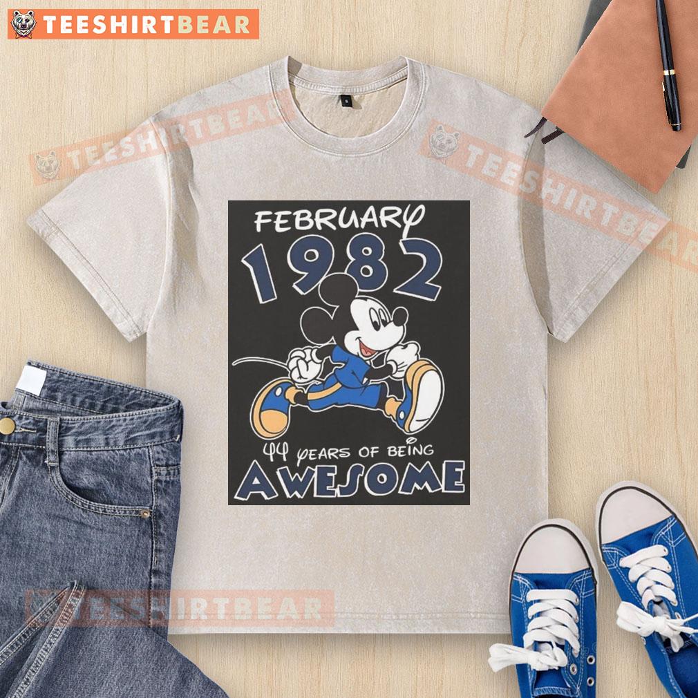 Alt Text: Awesome Mickey Mouse February 1982 washed t-shirt celebrating 44 years of being awesome with a vintage design.