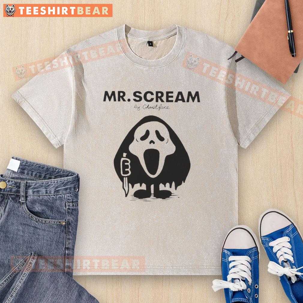 Awesome Mr. Scream by Ghostface washed t-shirt featuring a spooky design perfect for horror movie fans.
