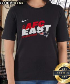 Awesome New England Patriots 2025 NFC East Champions Super Bowl LX mascot ladies tee featuring vibrant team graphics.