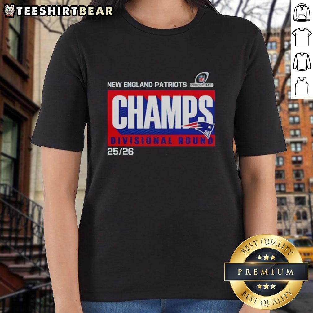 Awesome New England Patriots Champs Divisional Round 2025-26 Ladies Tee featuring vibrant team colors and stylish design.