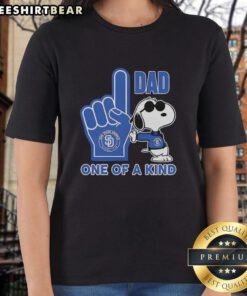 Awesome Snoopy San Diego Padres 1 Dad One Of A Kind Ladies Tee featuring a playful Snoopy graphic and vibrant team colors.