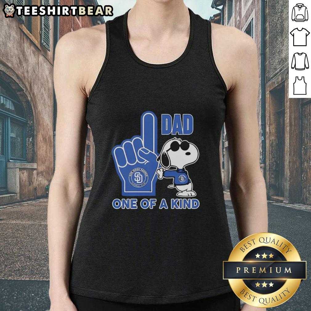 Awesome Snoopy San Diego Padres '1 Dad' tank top featuring a unique design for baseball fans and proud fathers.