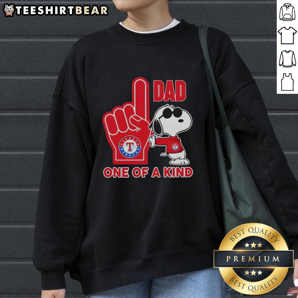 Awesome Snoopy Texas Rangers Dad sweatshirt featuring a unique design and vibrant colors for baseball fans.