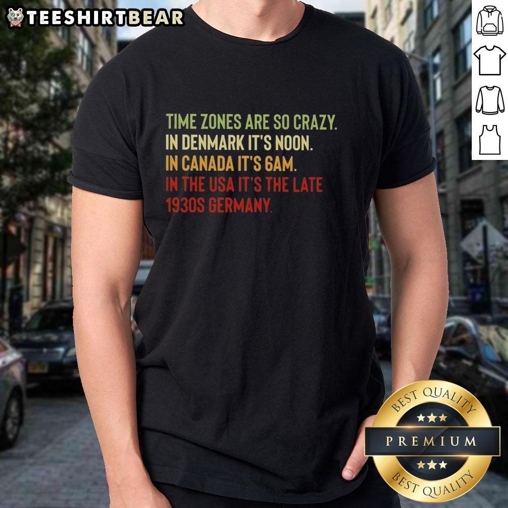 Awesome Time Zones T-Shirt depicting Canada and USA time differences, inspired by late 1930s Germany design.