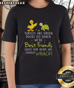 Awesome Turtles are Green Ducks Go Quack Ladies Tee featuring quirky design of turtles and ducks as best friends.