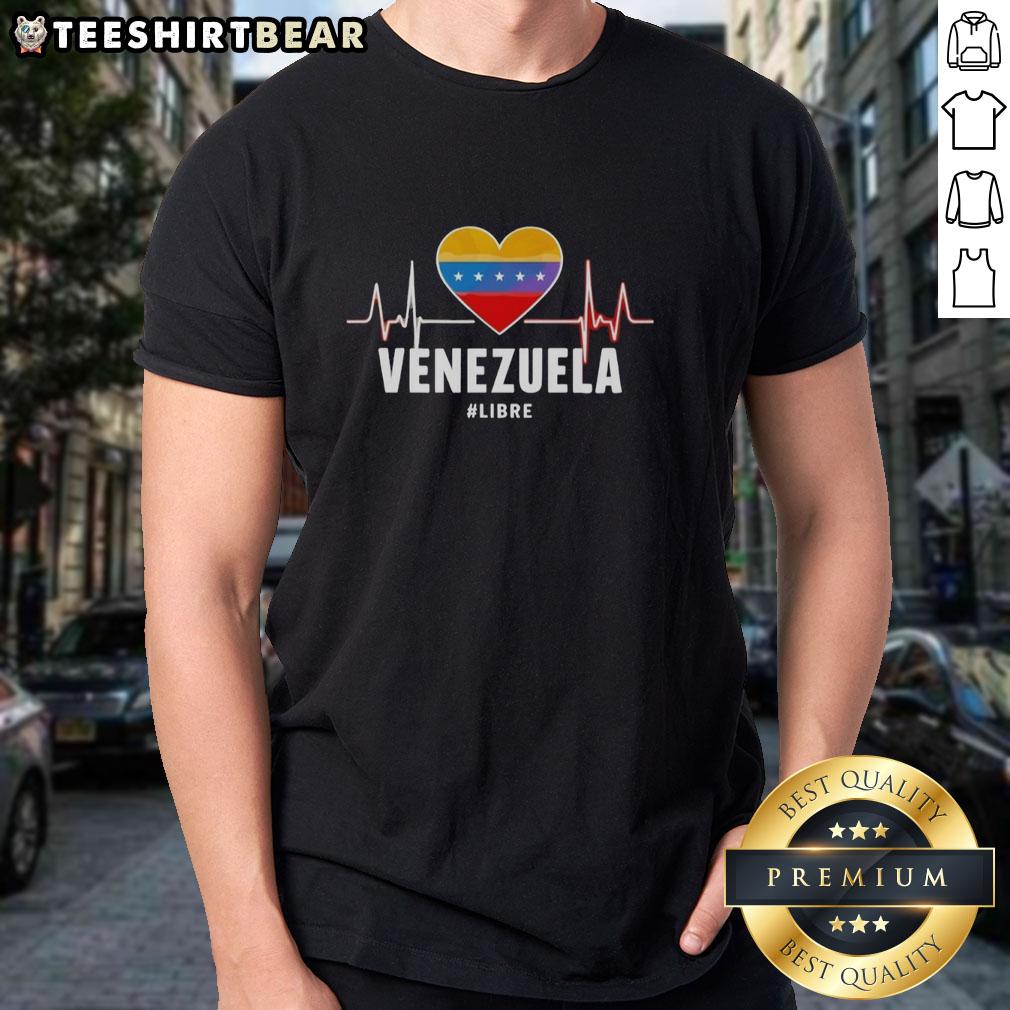 Awesome Venezuela Heart Shape Libre Heartbeat T-Shirt showcasing a vibrant heart design in patriotic colors.