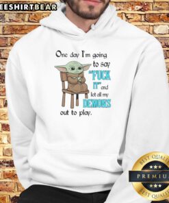 Alt Text: Cute Baby Yoda in a cozy hoodie with the phrase about letting demons out to play, perfect for fans and humor lovers.
