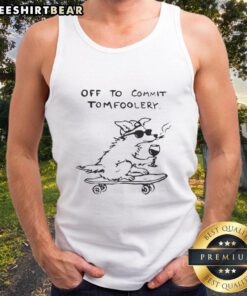 Adorable dog in a tank top ready for adventure and mischief, showcasing the Cute Dog Off To Commit Tomfoolery design.